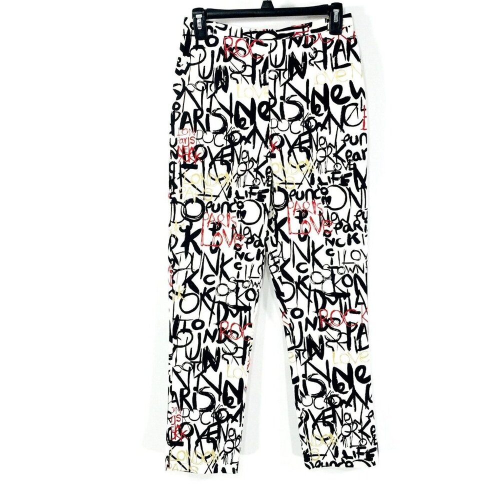Vtg Forwear New York Graffiti Capri Pants Sz 6 Split Leg Spandex Stretch Zipper